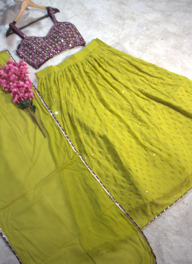 Embroidered Georgette Mahendi Function Special Green Lehenga Choli Set - Image 6