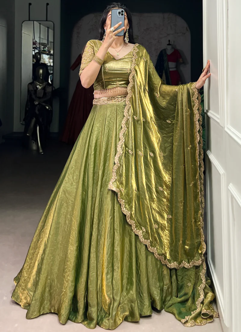 Embroidered Organza Mehendi Green Lehenga Choli For Mhendi Functions - Image 4