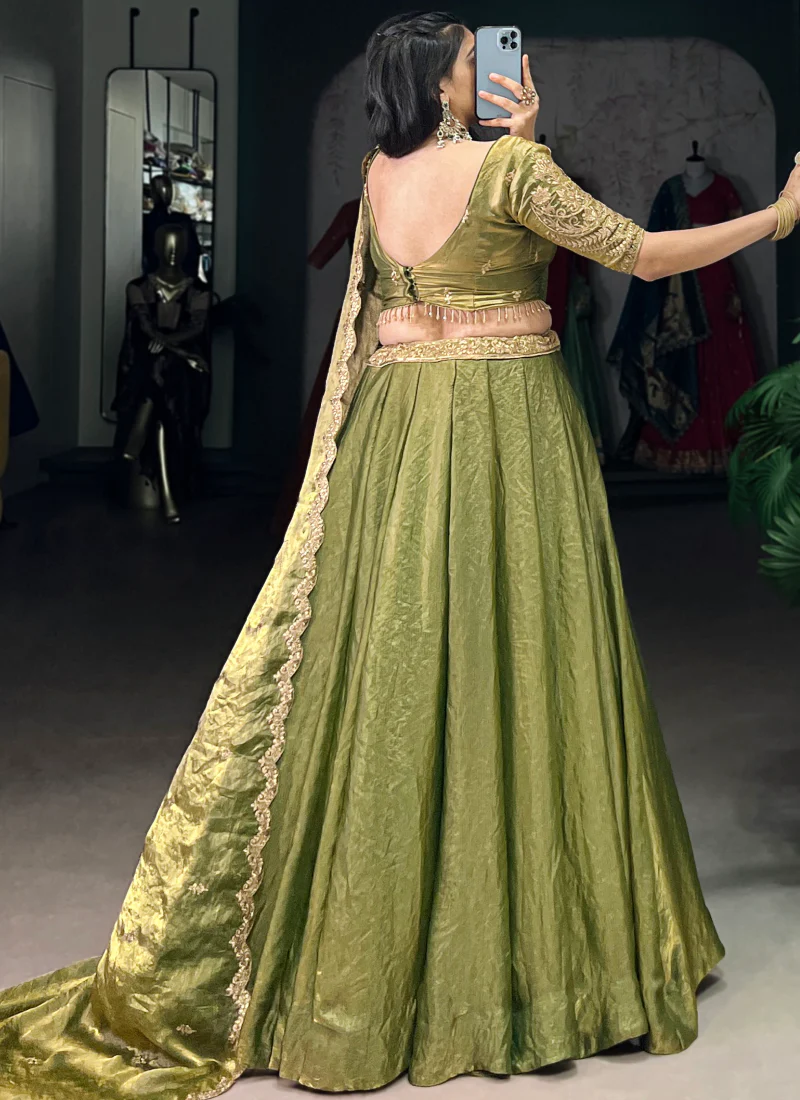 Embroidered Organza Mehendi Green Lehenga Choli For Mhendi Functions - Image 7