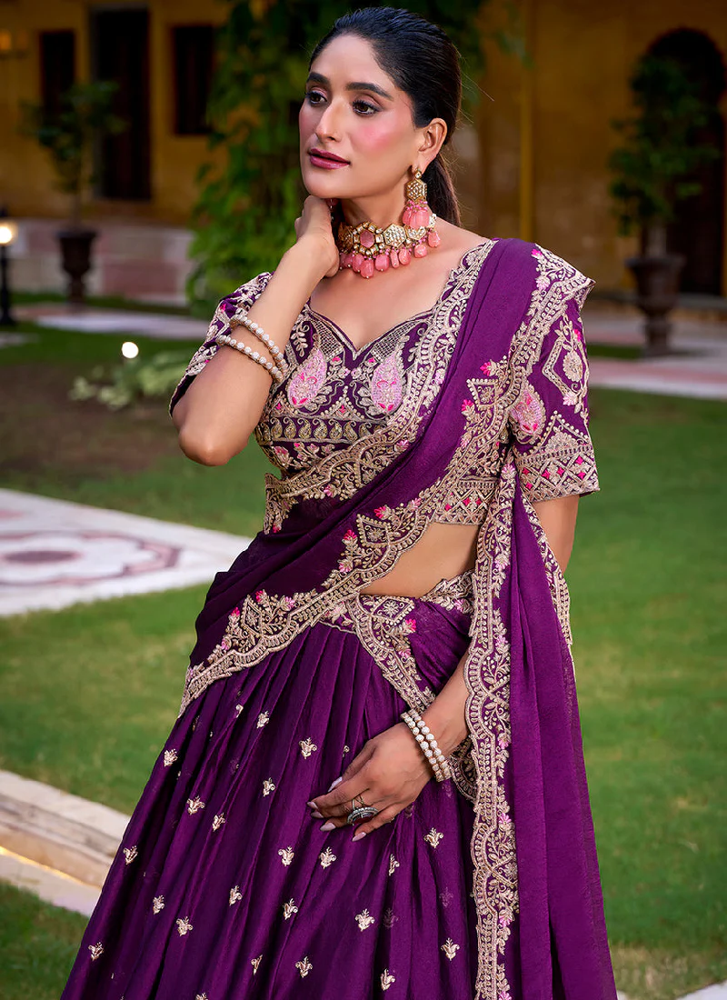 Embroidered Rangoli Crush Wedding Wear Purple Lehenga Choli Set - Image 2