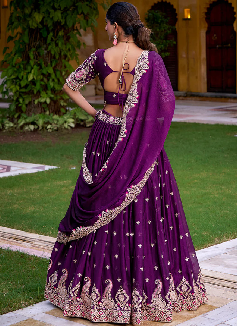 Embroidered Rangoli Crush Wedding Wear Purple Lehenga Choli Set - Image 5
