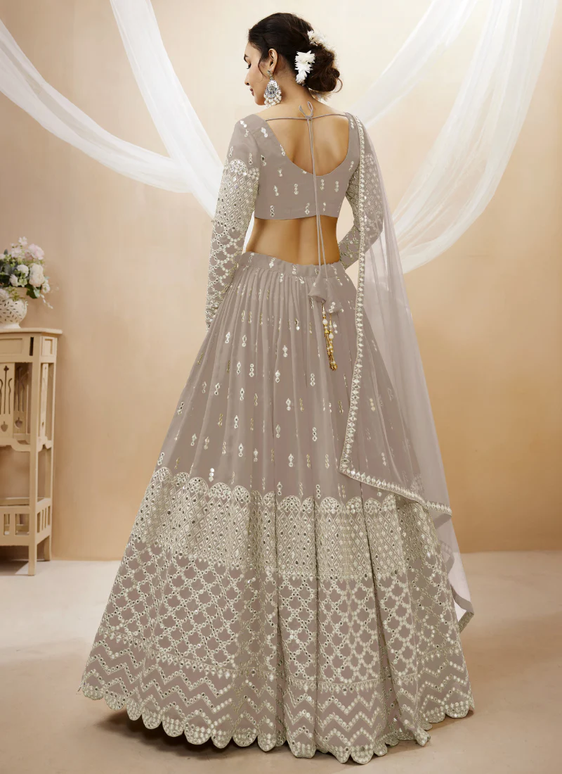 Embroidered Work Grey Georgette Lehenga Choli For Women - Image 3