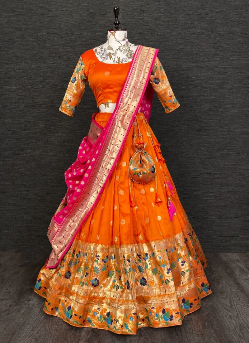 Exclusive Banarasi Silk Lehenga With Oranage Color - Image 2