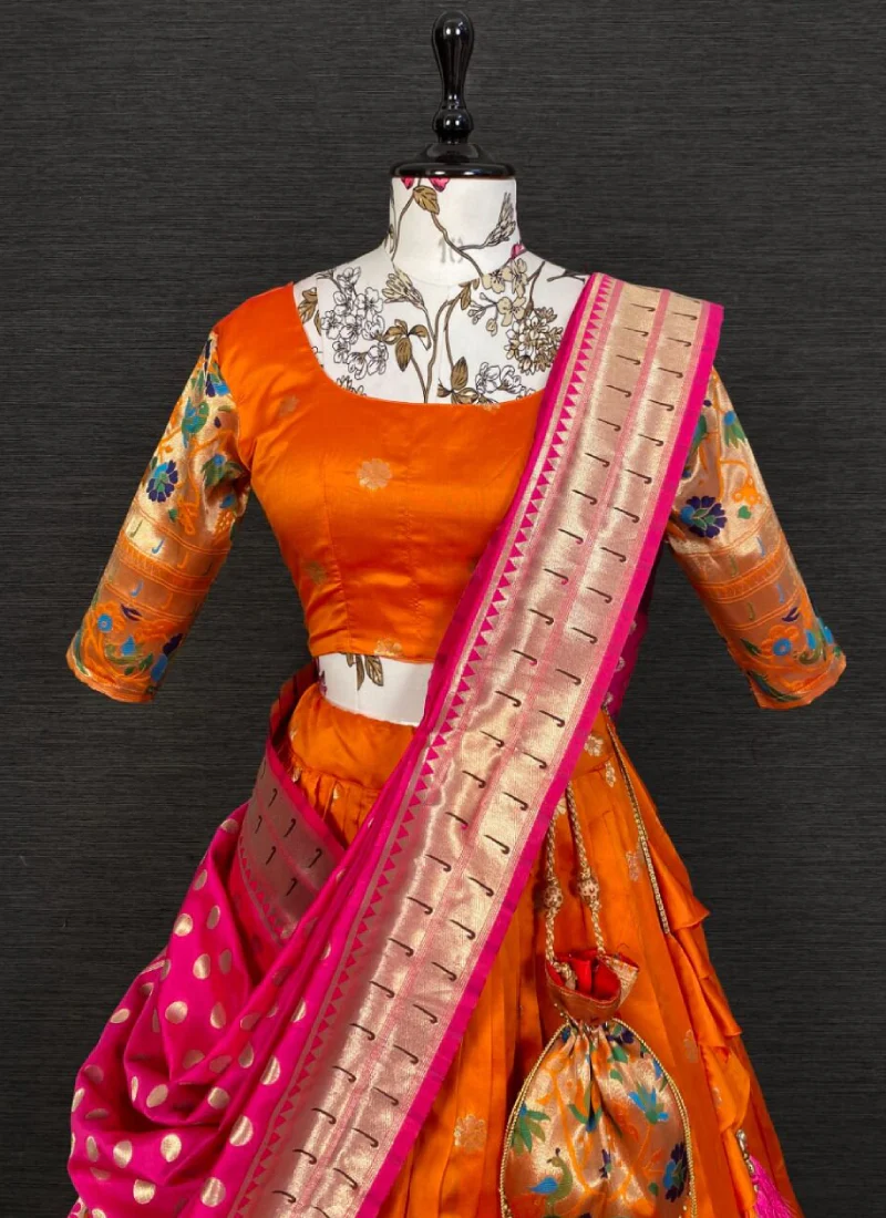 Exclusive Banarasi Silk Lehenga With Oranage Color - Image 3