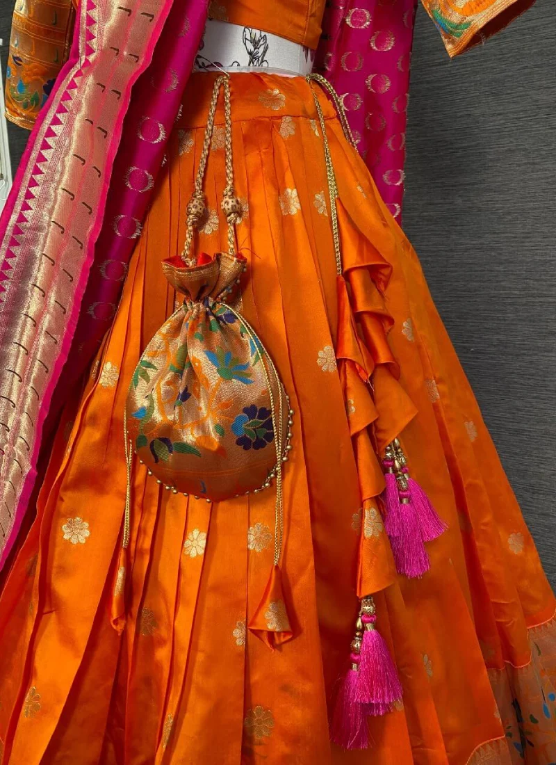 Exclusive Banarasi Silk Lehenga With Oranage Color - Image 4