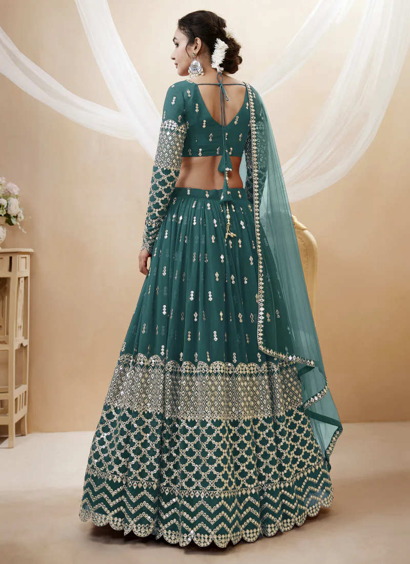 Fantastic Teal Blue Zari Work Georgette Lehenga Choli - Image 3