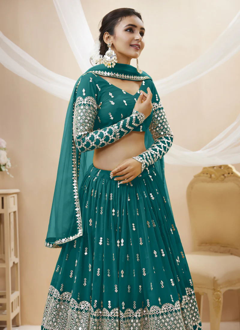 Fantastic Teal Blue Zari Work Georgette Lehenga Choli - Image 4