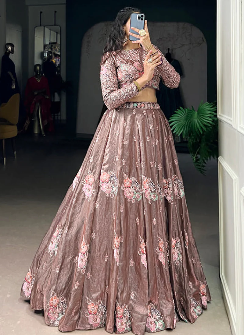 Fascinating Fendi Silk Thread Embroidered Onion Lehenga Choli Set - Image 3