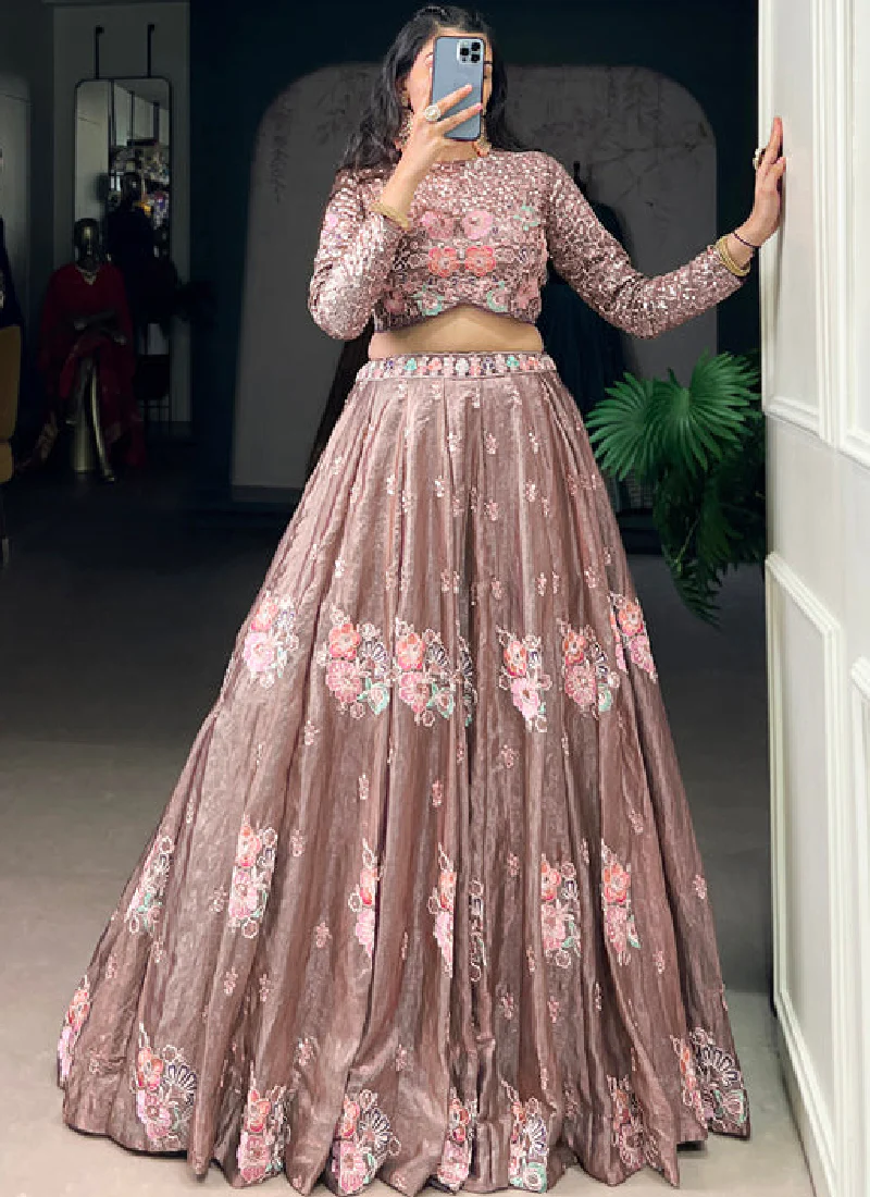 Fascinating Fendi Silk Thread Embroidered Onion Lehenga Choli Set - Image 4