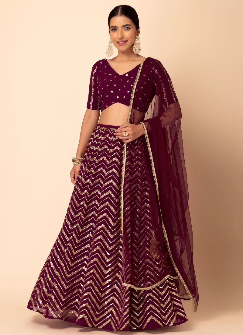 Fascinating Georgette Maroon Sequence Embroidered Lehenga Choli - Image 3