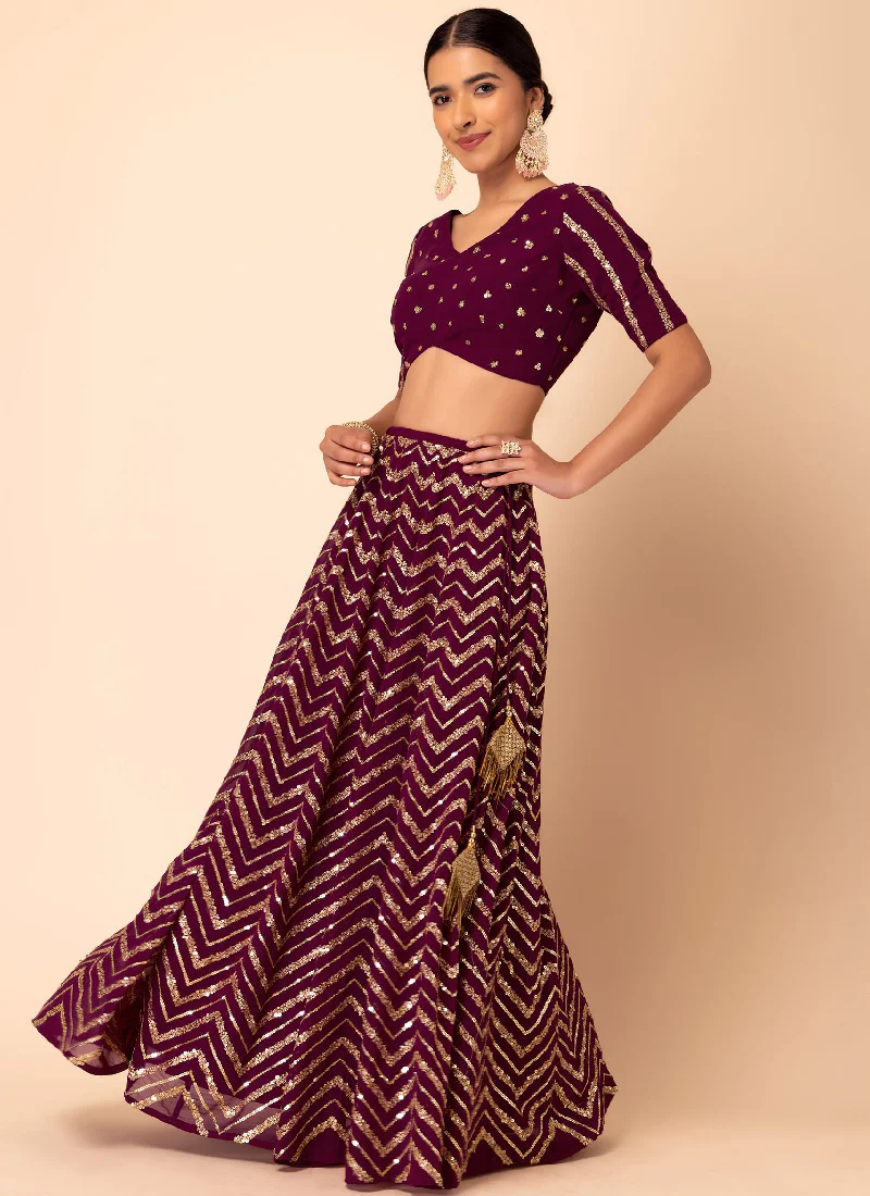 Fascinating Georgette Maroon Sequence Embroidered Lehenga Choli - Image 4