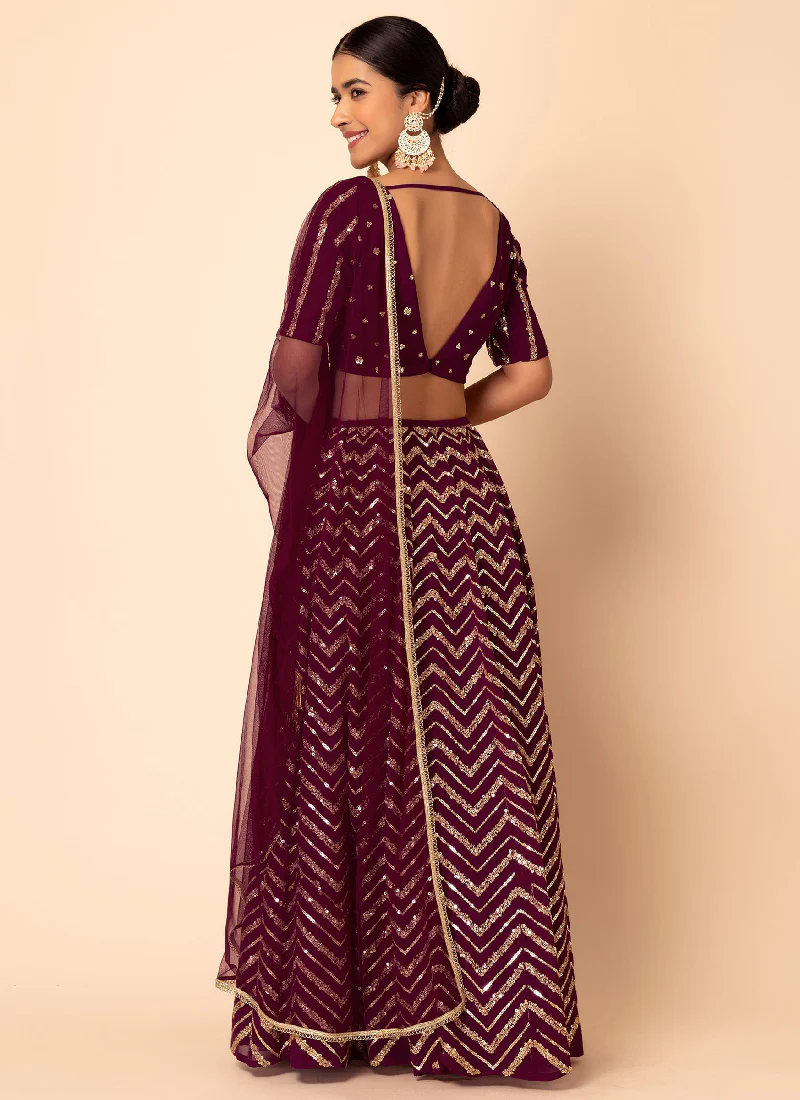 Fascinating Georgette Maroon Sequence Embroidered Lehenga Choli - Image 5