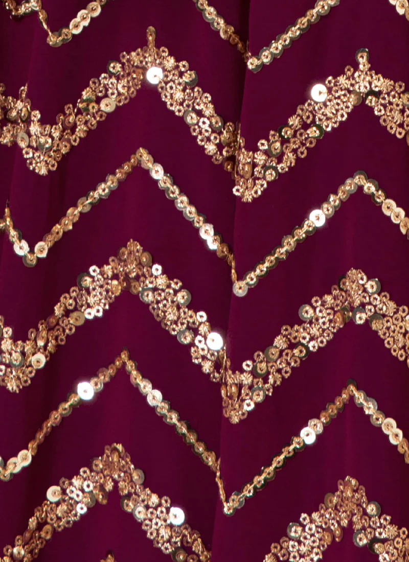 Fascinating Georgette Maroon Sequence Embroidered Lehenga Choli - Image 6