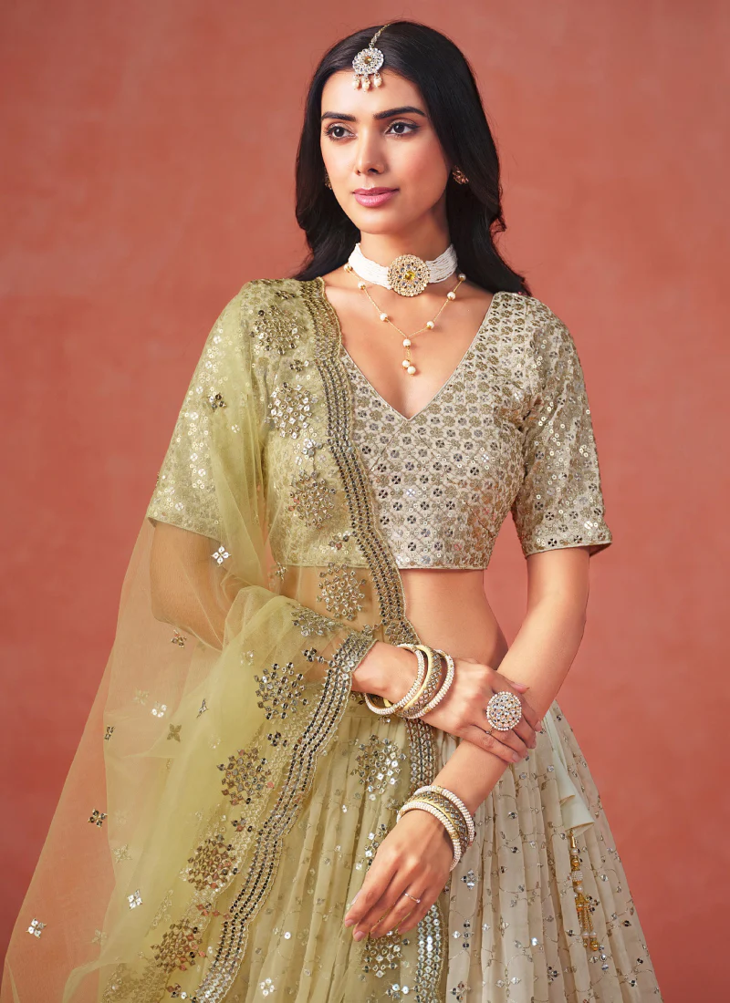 Fascinating Georgette Sequence Work Yellow Lehenga Choli For Haldi - Image 2