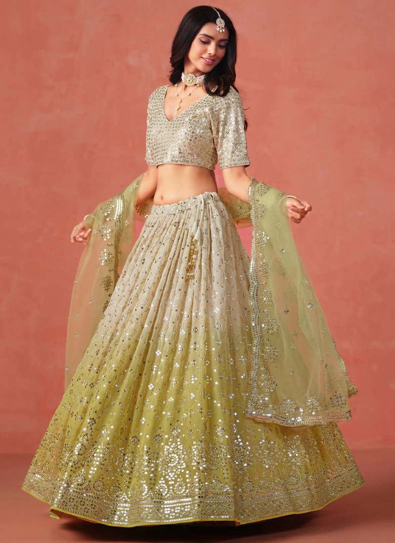 Fascinating Georgette Sequence Work Yellow Lehenga Choli For Haldi - Image 3