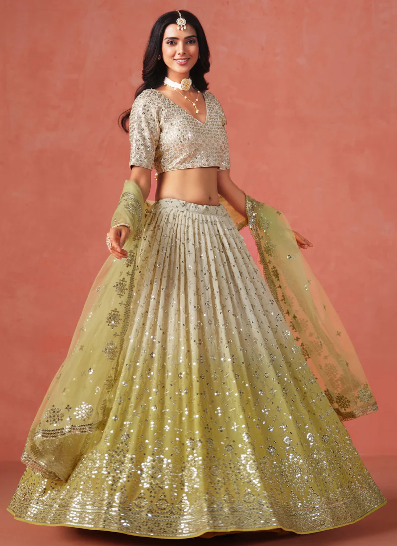 Fascinating Georgette Sequence Work Yellow Lehenga Choli For Haldi - Image 4