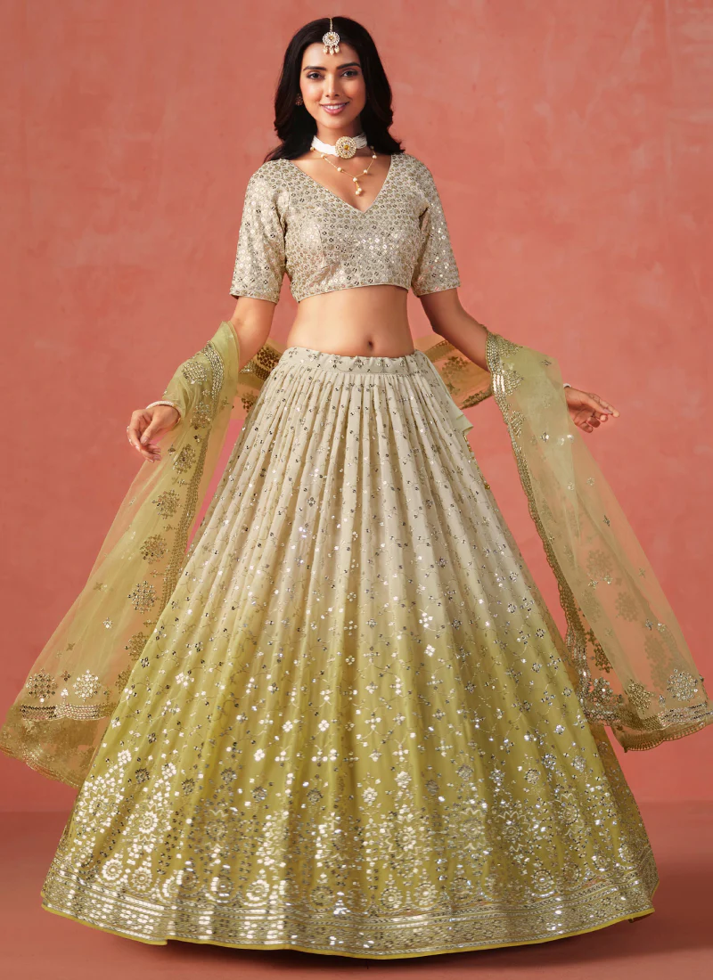 Fascinating Georgette Sequence Work Yellow Lehenga Choli For Haldi - Image 5