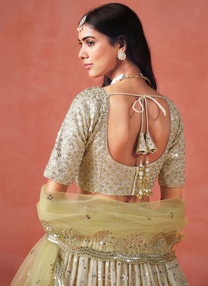 Fascinating Georgette Sequence Work Yellow Lehenga Choli For Haldi - Image 8