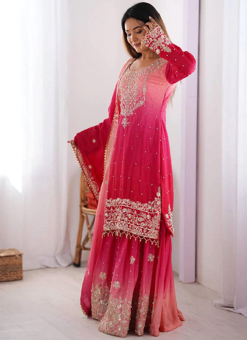 Fascinating Sequence Embroidered Pink Silk Salwar Kameez With Dupatta - Image 3