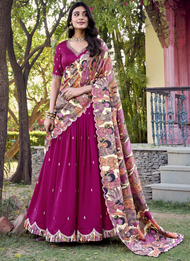 Fascinating Sequence Embroidered Vichitra Silk Pink Lehenga Choli - Image 3