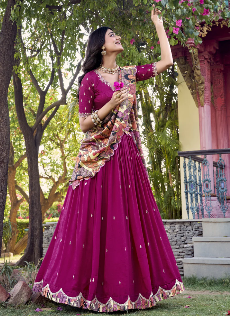 Fascinating Sequence Embroidered Vichitra Silk Pink Lehenga Choli - Image 4
