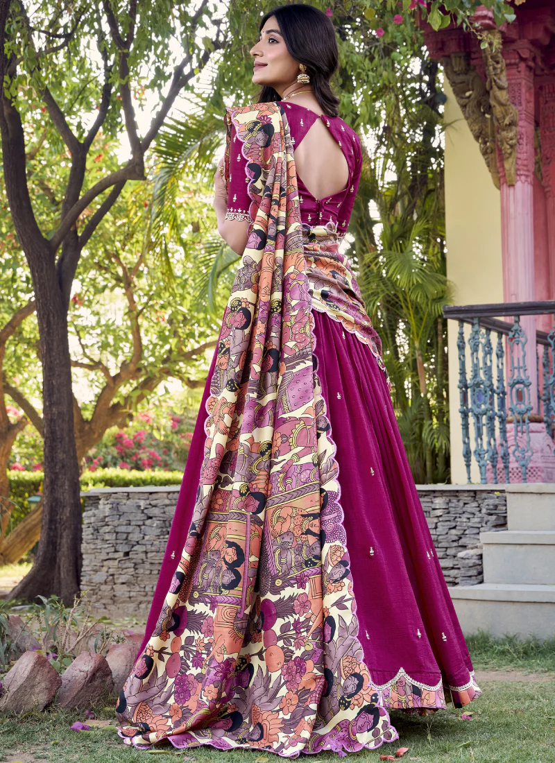 Fascinating Sequence Embroidered Vichitra Silk Pink Lehenga Choli - Image 5