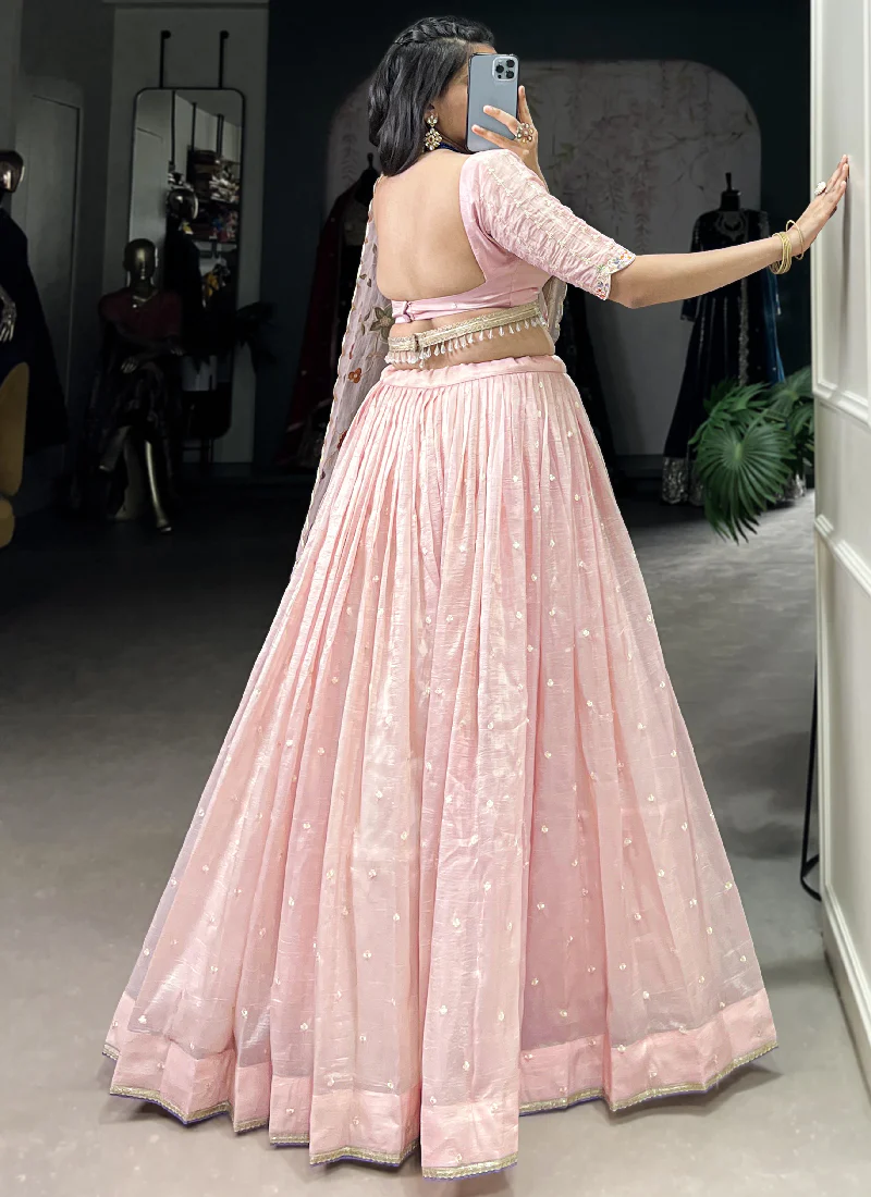 Fascinating Thread Embroidered Silk Light Pink Lehenga Choli - Image 8