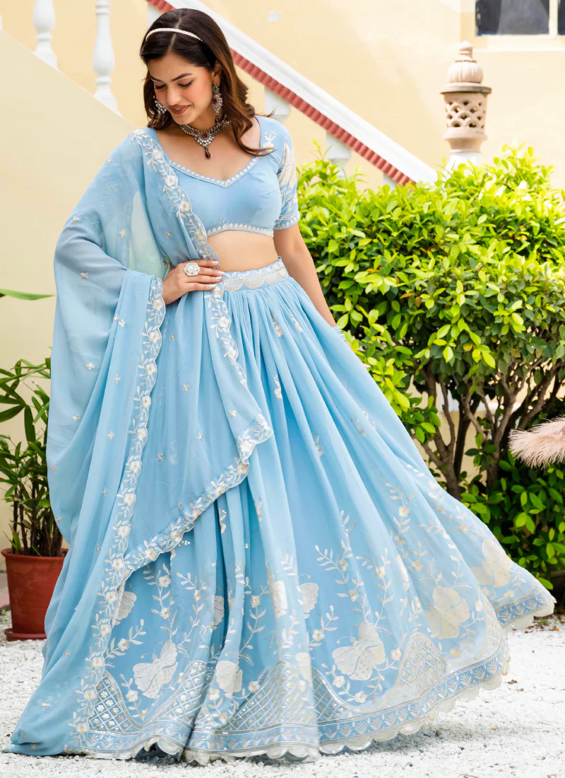Fascinating Thread Sequence Georgette Sky Blue Lehenga Choli For Party - Image 5
