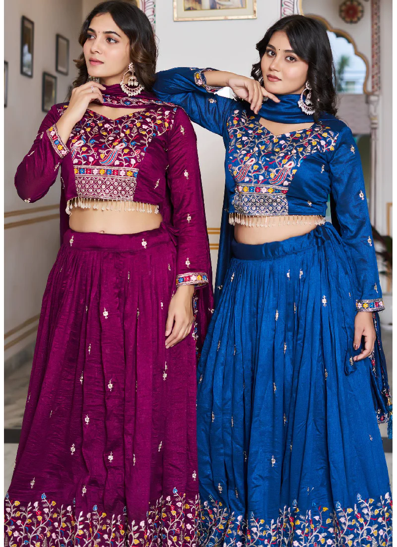 Fascinating Vichitra Silk Blue Bids Hand Work Heavy Lehenga Choli - Image 6