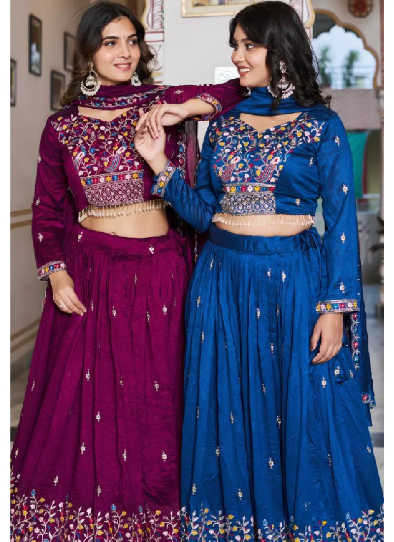 Fascinating Vichitra Silk Blue Bids Hand Work Heavy Lehenga Choli - Image 7