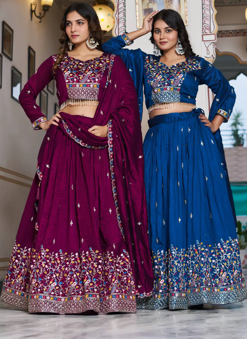Fascinating Vichitra Silk Blue Bids Hand Work Heavy Lehenga Choli - Image 8
