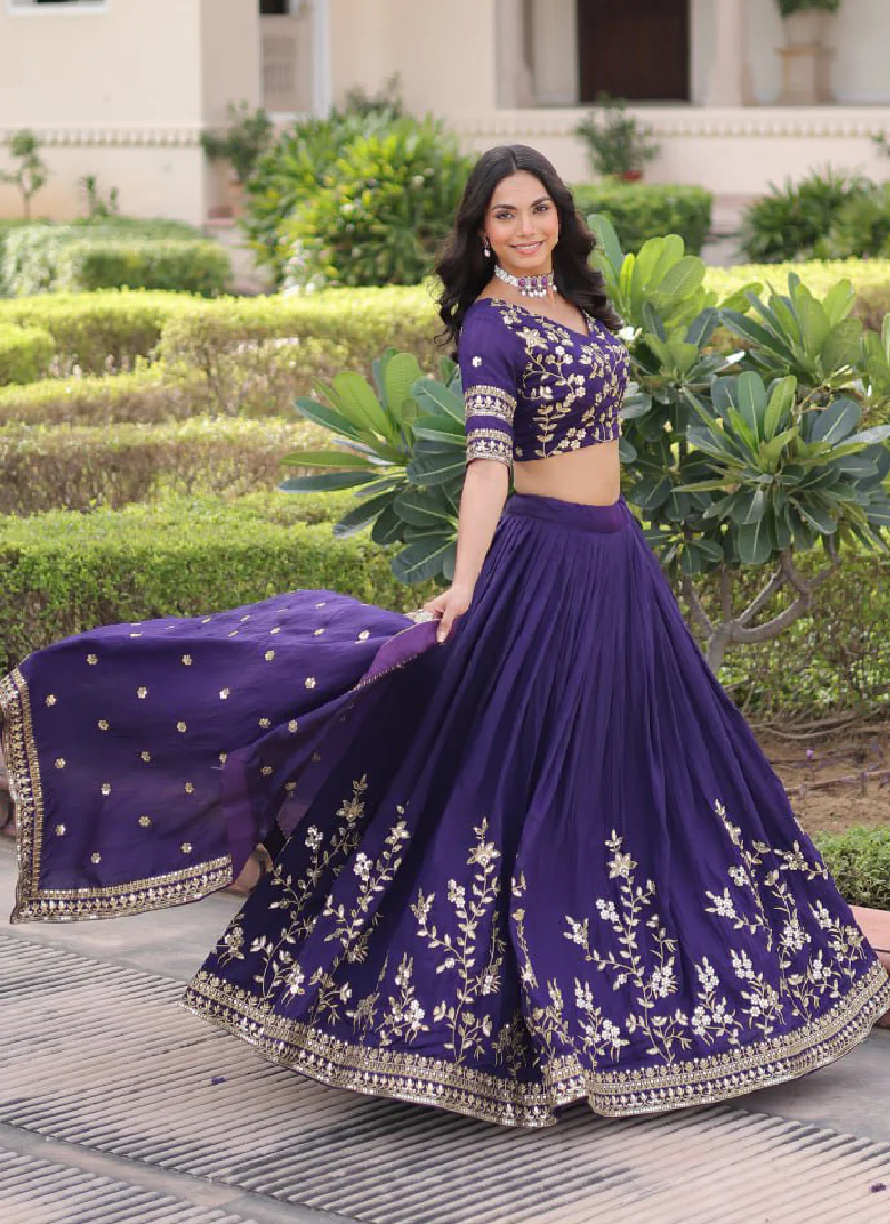 Fashionable Embroidered Vichitra Silk Purple Lehenga Choli With Dupatta - Image 8