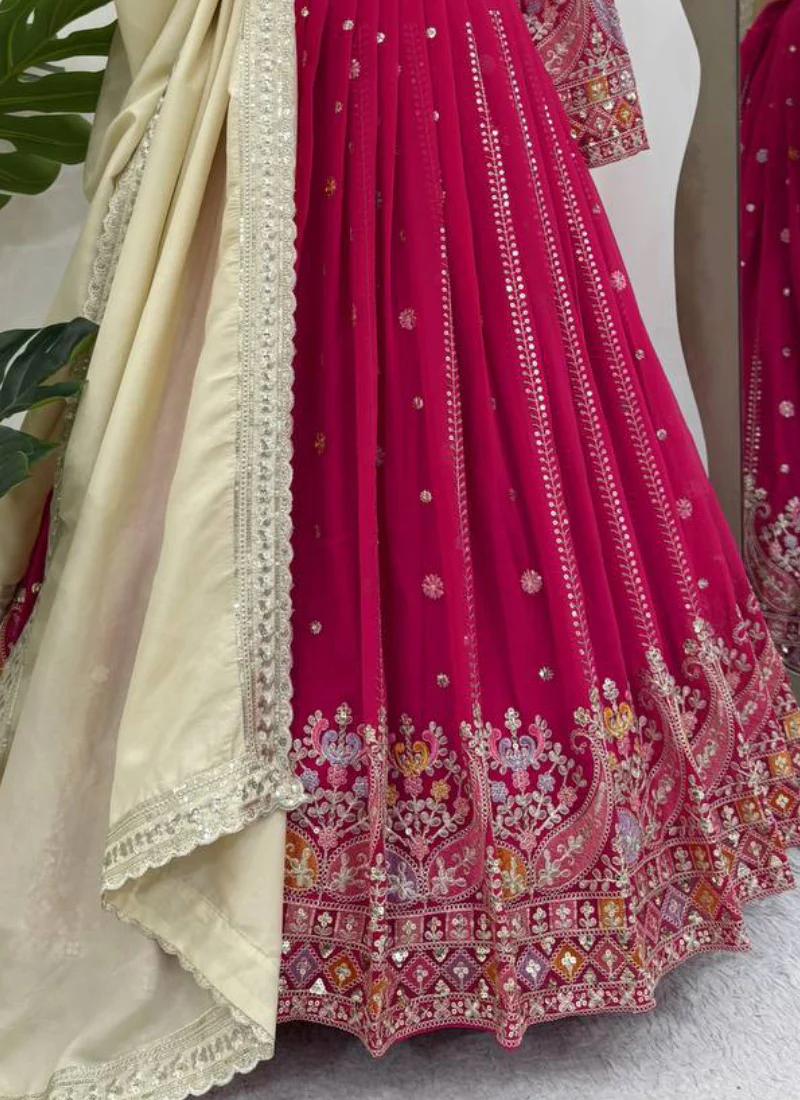 Faux Georgette Thread Embroidered Traditional Wear Red Lehenga Choli - Image 6