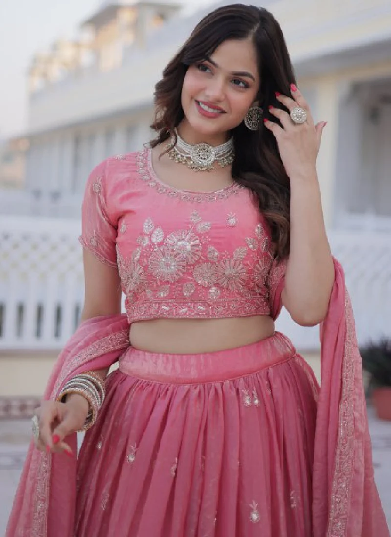 Fendi Silk Sequins Embroidered Light Pink Lehenga Choli With Dupatta - Image 2