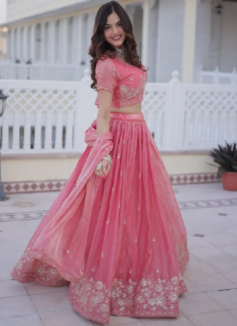 Fendi Silk Sequins Embroidered Light Pink Lehenga Choli With Dupatta - Image 7