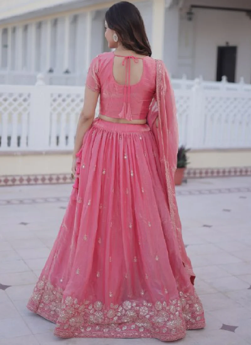 Fendi Silk Sequins Embroidered Light Pink Lehenga Choli With Dupatta - Image 8