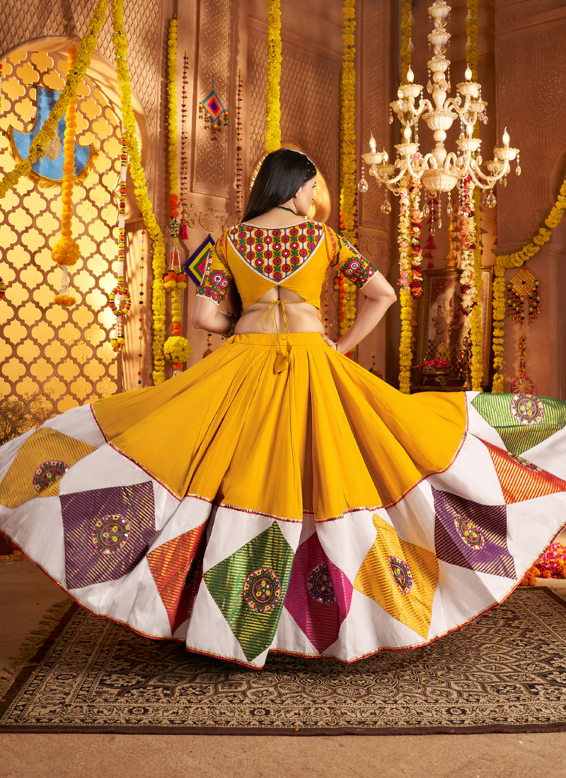 Festive Wear Ganthi Real Mirror Viscose Cotton Yellow Lehenga Choli - Image 8