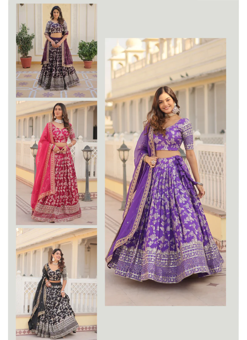 Floral Viscose Jacquard Sequence Work Black Lehenga Choli For Party - Image 12