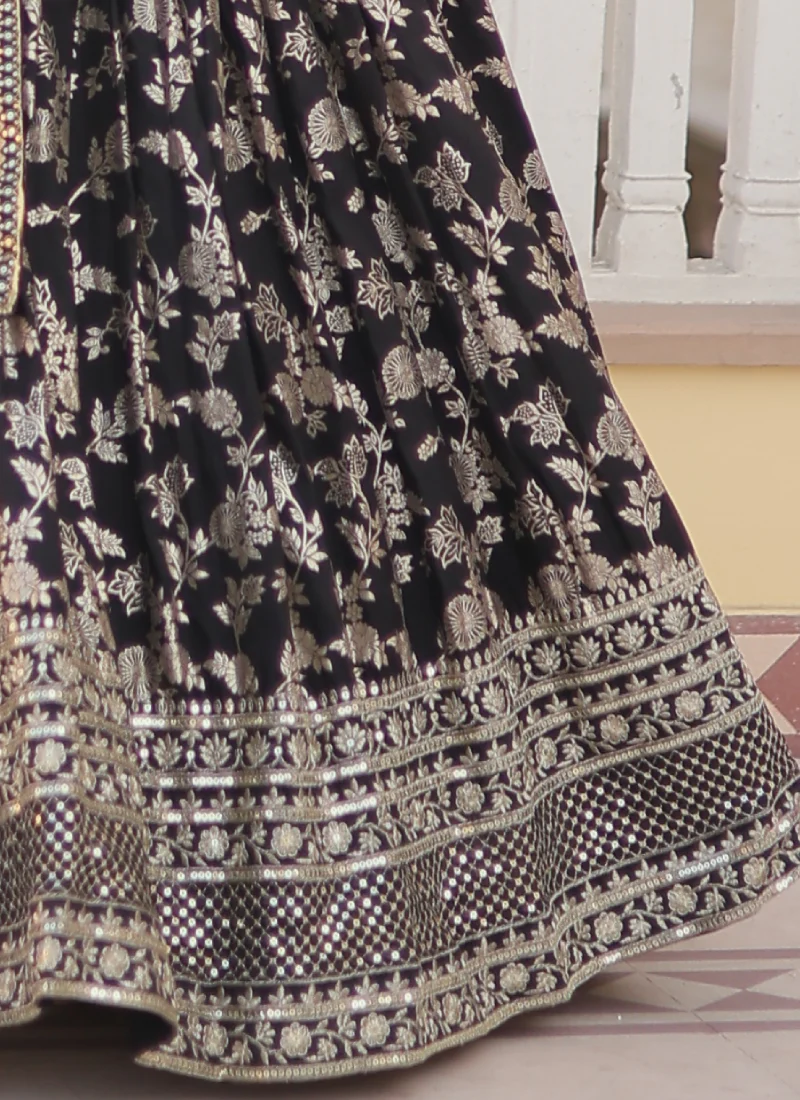 Floral Viscose Jacquard Sequence Work Black Lehenga Choli For Party - Image 7