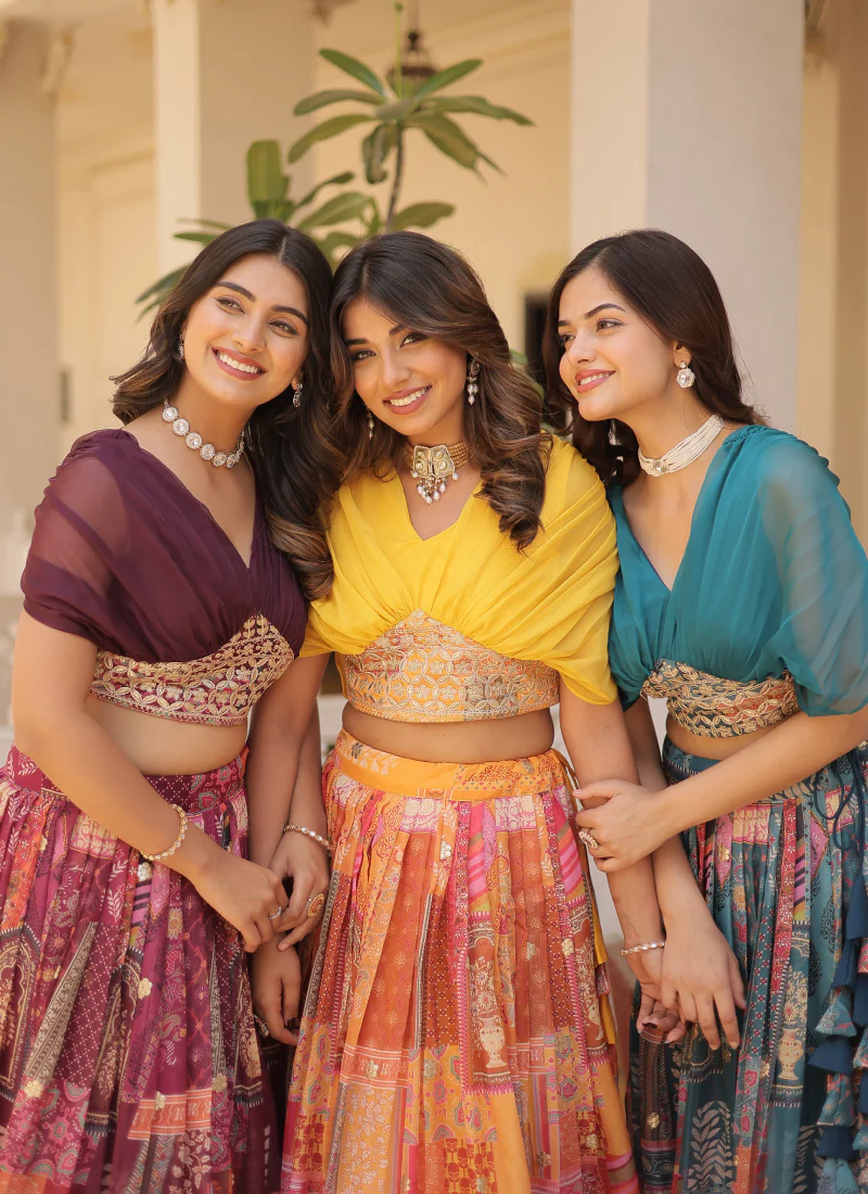 Foil Work Silk Digital Printed Haldi Special Yellow Crop Top Lehenga - Image 17