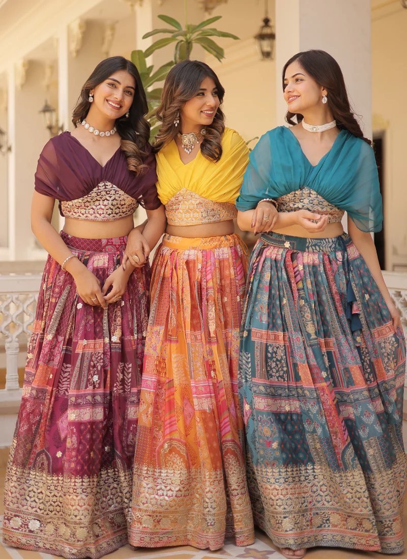 Foil Work Silk Digital Printed Haldi Special Yellow Crop Top Lehenga - Image 18