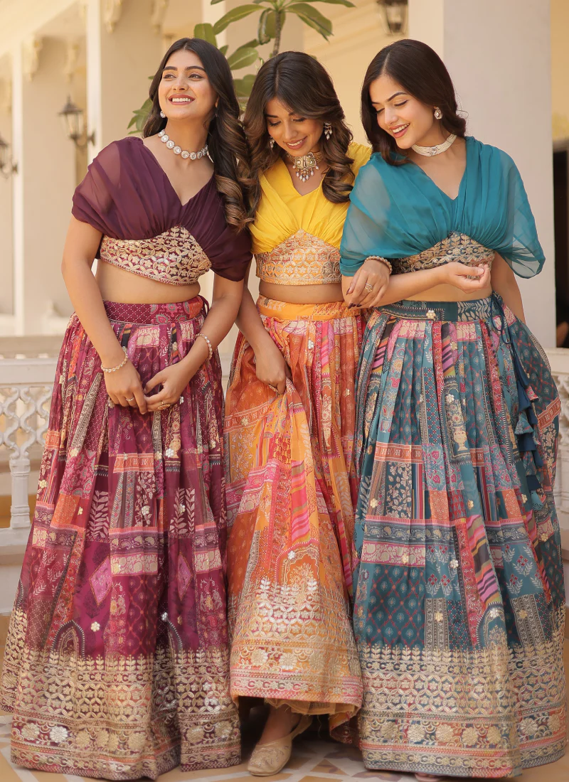 Foil Work Silk Digital Printed Haldi Special Yellow Crop Top Lehenga - Image 19