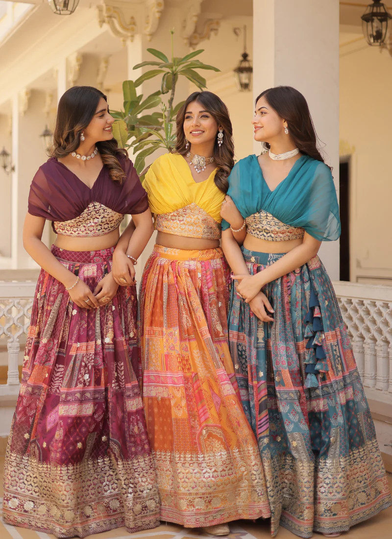 Foil Work Silk Digital Printed Haldi Special Yellow Crop Top Lehenga - Image 20