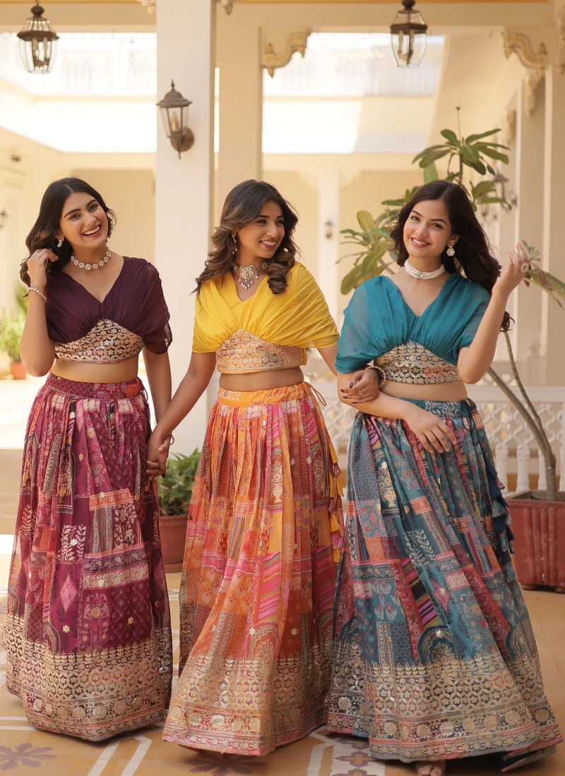 Foil Work Silk Digital Printed Haldi Special Yellow Crop Top Lehenga - Image 21