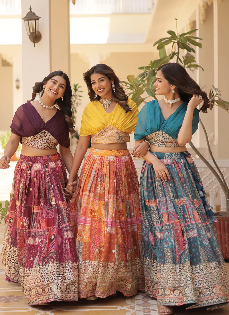 Foil Work Silk Digital Printed Haldi Special Yellow Crop Top Lehenga - Image 22