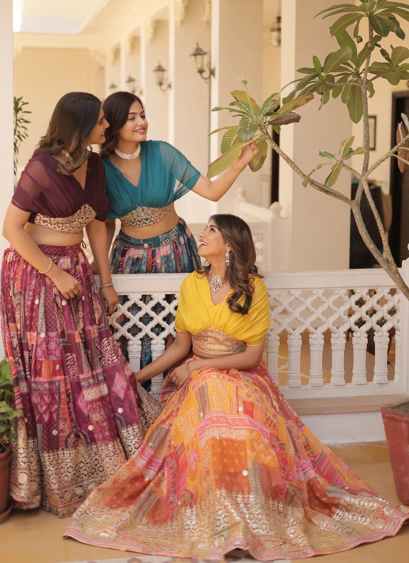 Foil Work Silk Digital Printed Haldi Special Yellow Crop Top Lehenga - Image 23