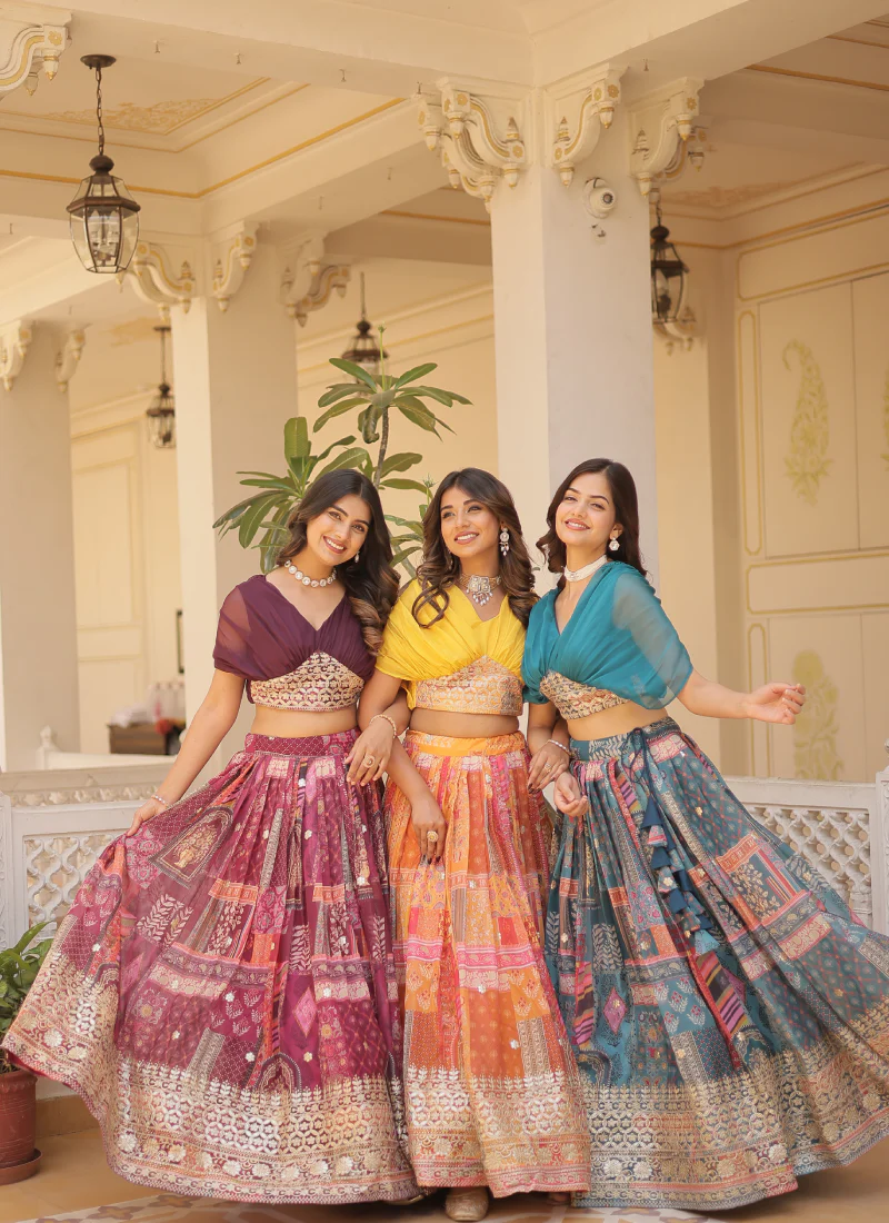 Foil Work Silk Digital Printed Haldi Special Yellow Crop Top Lehenga - Image 24
