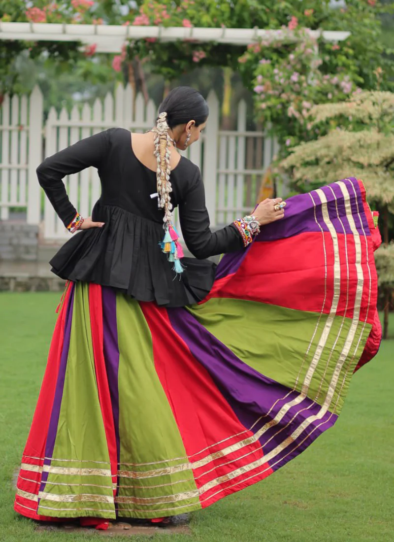 Gamthi Embroidery Work Multi Color Rayon Silk Chaniya With Peplum Top - Image 6