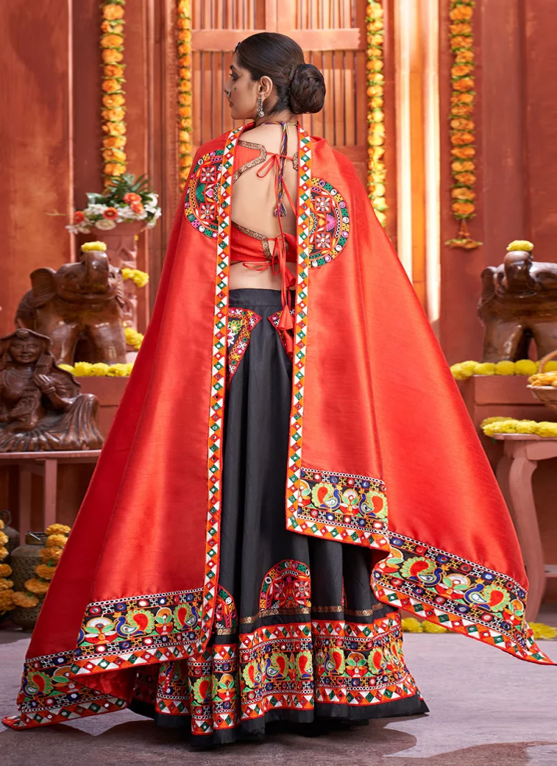 Black Color Real Mirror Art Silk Gamthi Choli for Navratri - Image 3