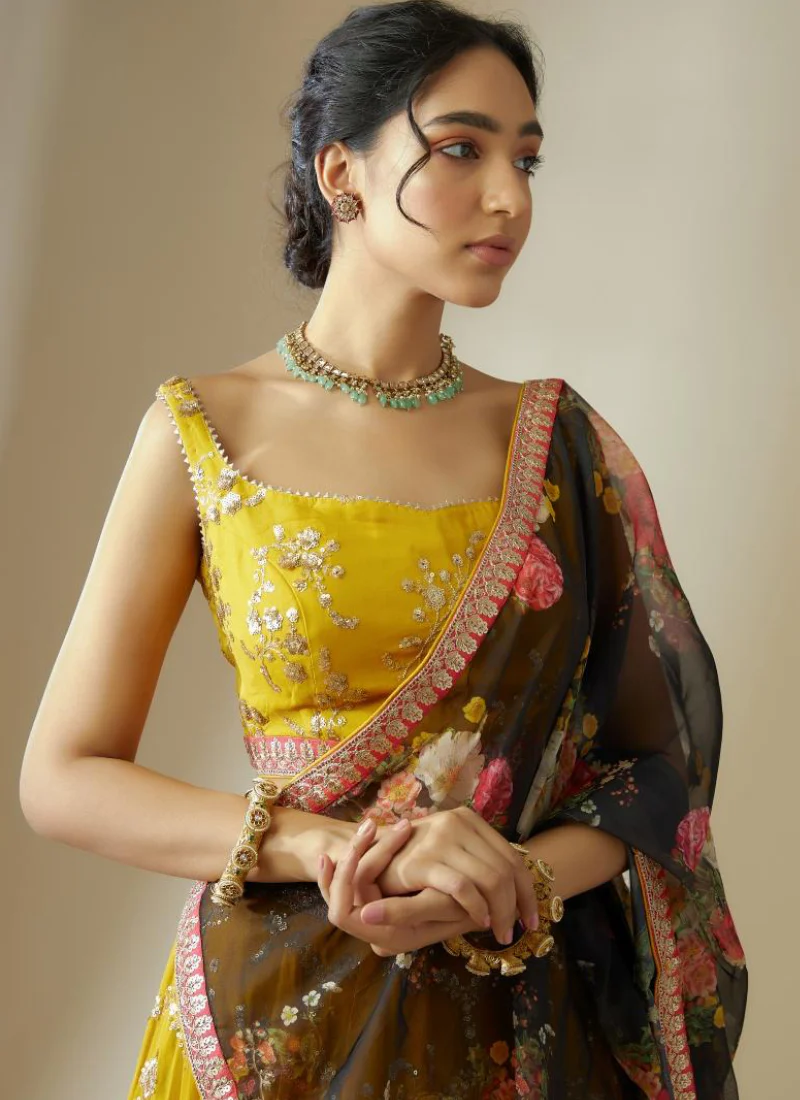 Georgette Floral Sequence Work Haldi Special Yellow Lehenga Choli - Image 6